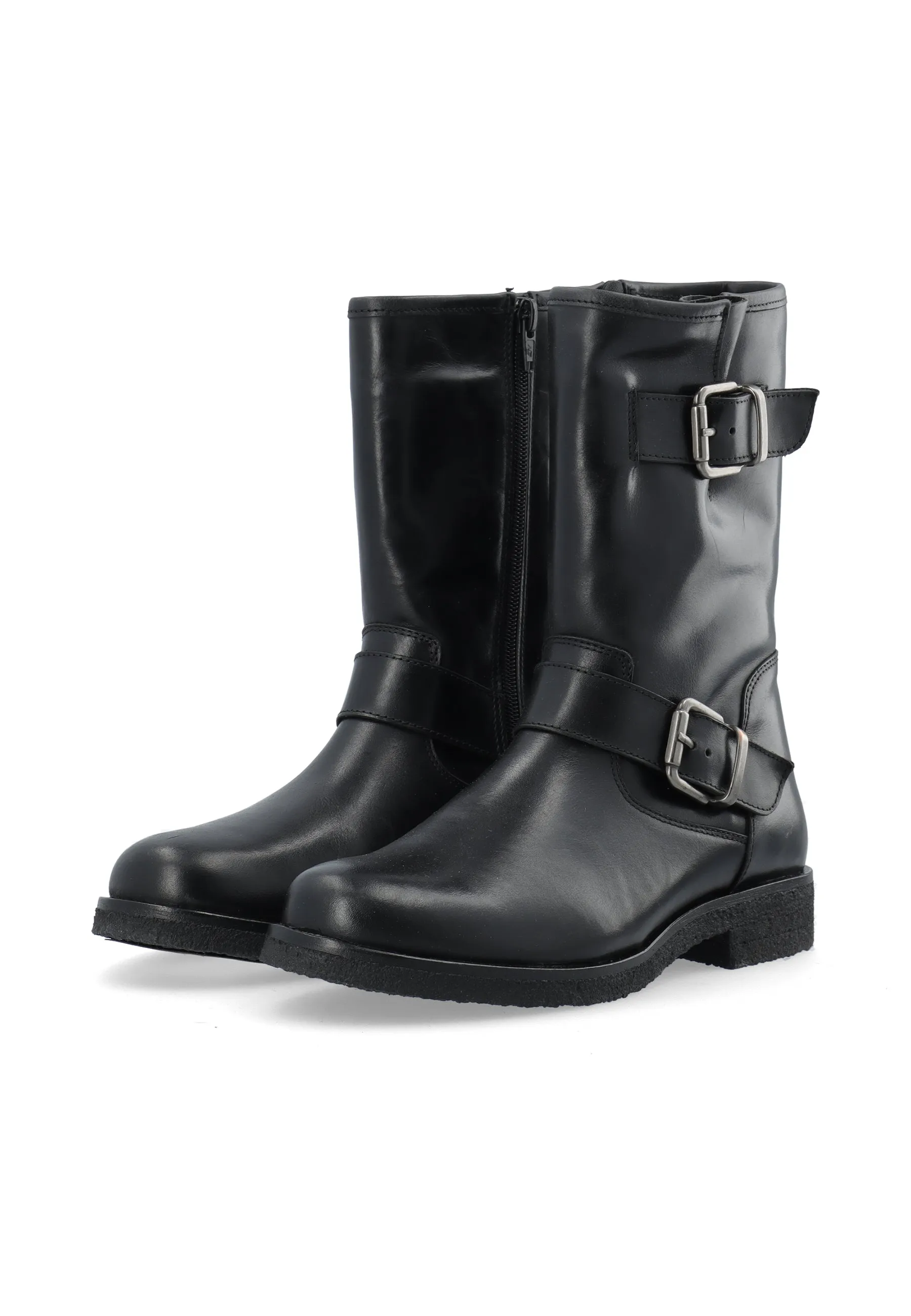 CASFREJA Mid Cut Biker Boot Warm Lining Pull Up Leather